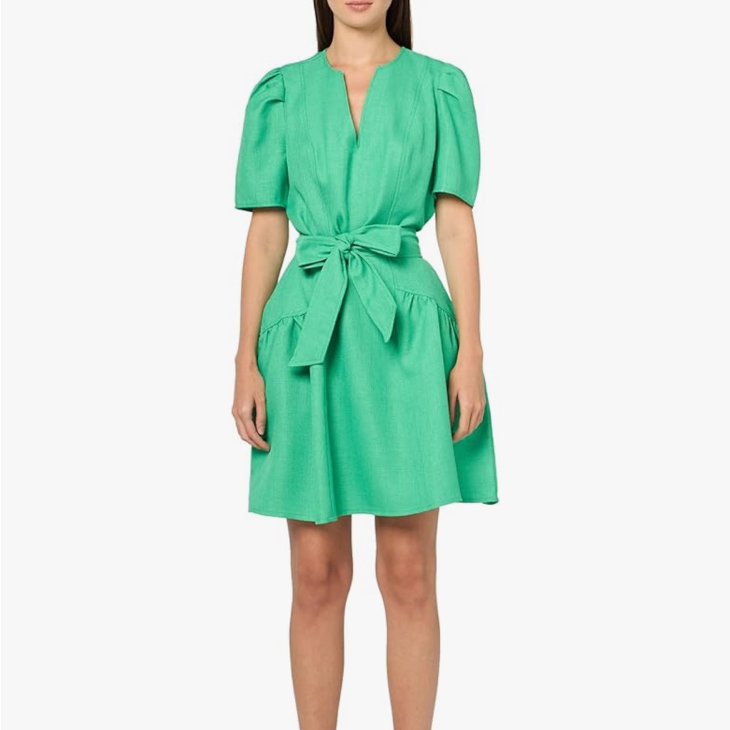 Nwt Shoshanna Women's Spring Green Linen Kenlie Dress